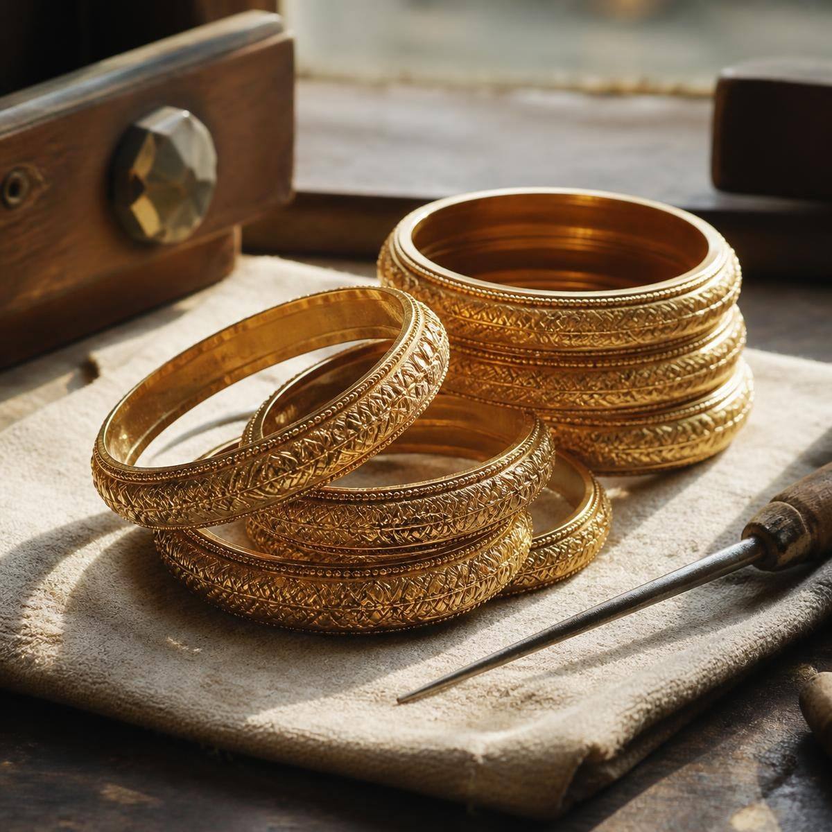 Hand-Carved Bangle — Gold 22K bangles